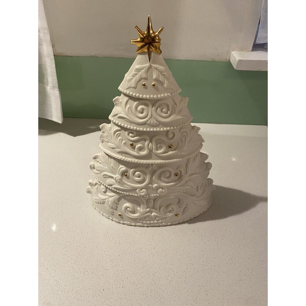 Vintage Music Christmas 10” Tree 1998 Madison Avenue~Cream W/Gold - WORKS